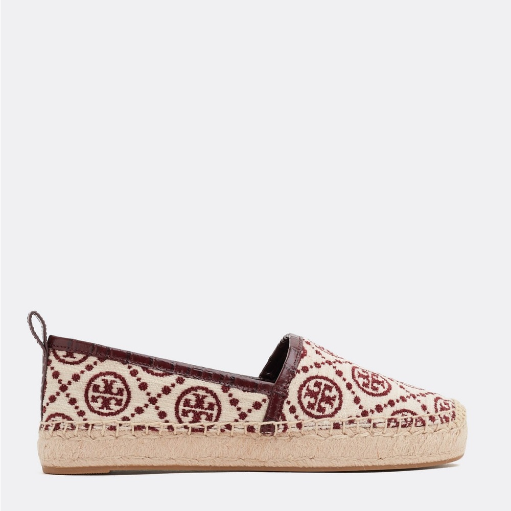 Tory Burch Burgundy Logo Espadrille Slip-On